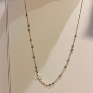 Sideways Cross & Labradorite Detail Gold Necklace